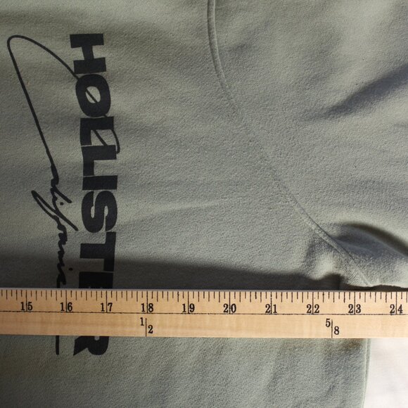 Hollister California Mens Large Sage Green Pullover Hoodie Vertical Script Logo - Picture 7 of 8